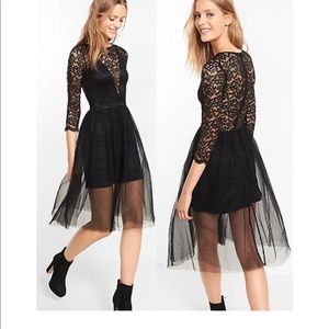 Black lace and tool mid knee dress
